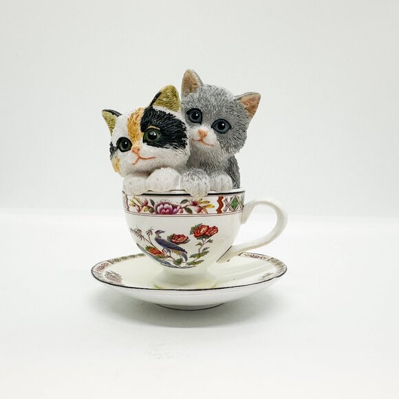 Hamilton Collection Purr-fectly Tea-lightful Cats Teacup Floral Calico Asian - Picture 1 of 6